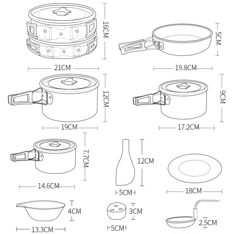 Hewolf HW-K1501 4-5 People Outdoor Aluminum Stove Portable Storage Camping Set, HW-K1501