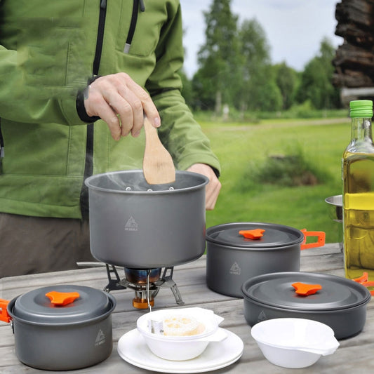 Hewolf HW-K1501 4-5 People Outdoor Aluminum Stove Portable Storage Camping Set, HW-K1501